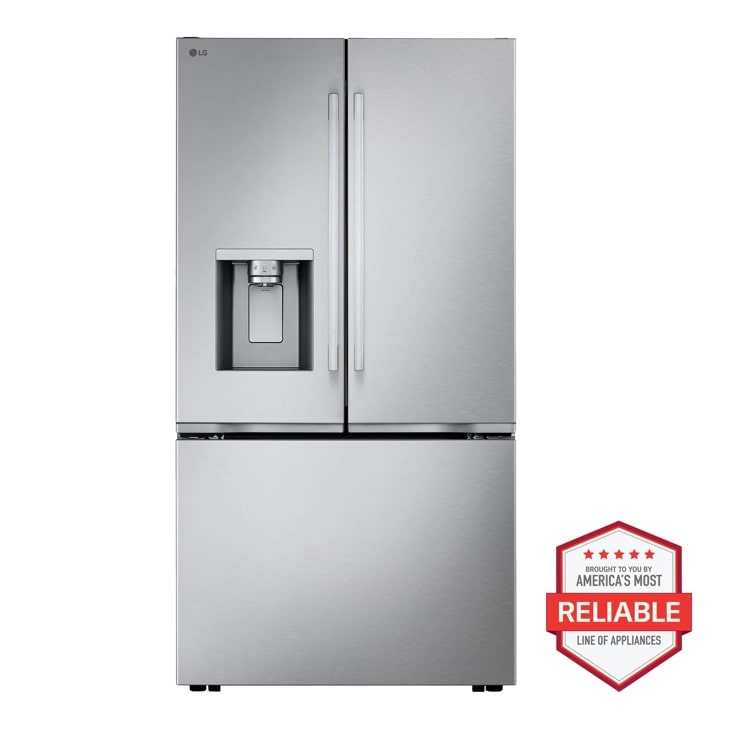 LG LF26WCH5HS French Door Refrigerator with stainless steel finish and water dispenser - Front View