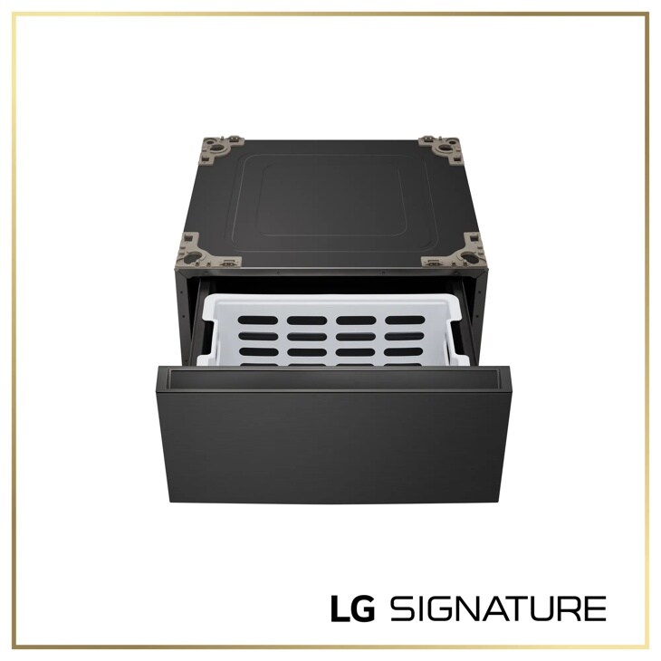 LG WDP8B Washer with Pedestal Drawer Open Showing Interior Storage Compartment