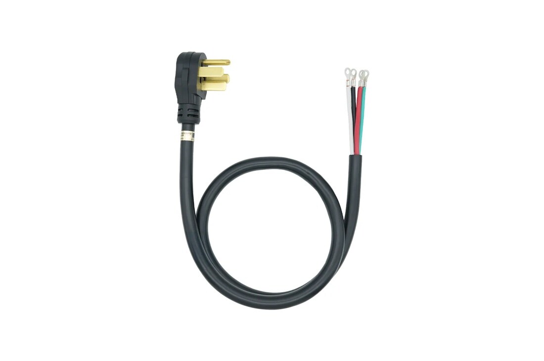 AGF04191001 power cord with four-prong plug on right end and exposed color-coded wires on left end