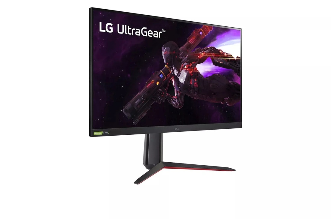 Left side view of the 32 Inch LG UltraGear (32GP850-B) gaming monitor with 165Hz refresh rate and 1ms (GtG) response time