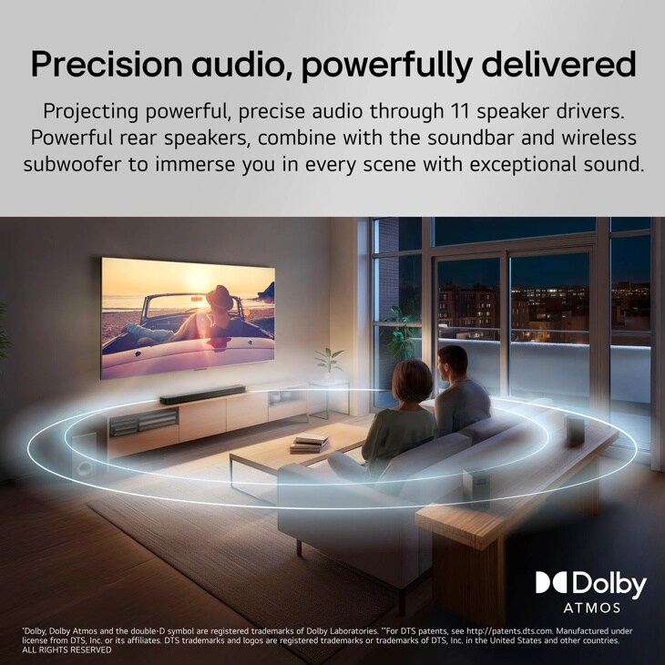 S80TR LG Home Theater Soundbar with Dolby Atmos® and Rear Speakers, 5.1.3 channel, Best OLED matching