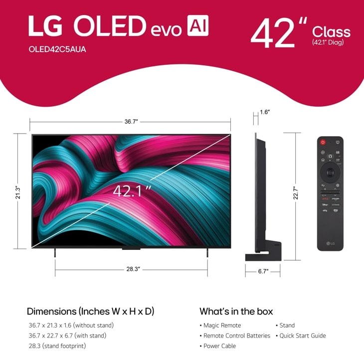 42 inch Class LG OLED evo AI C5 4K Smart TV 2025 - OLED42C5AUA.AUS