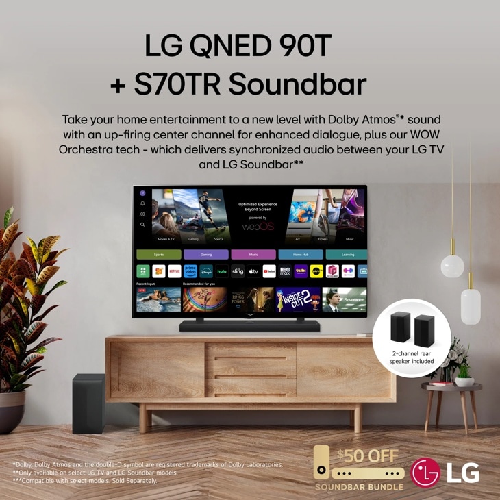 S70TR LG Home Theater Soundbar with Dolby Atmos® and Rear Speakers, 5.1.1 channel, Best QNED matching