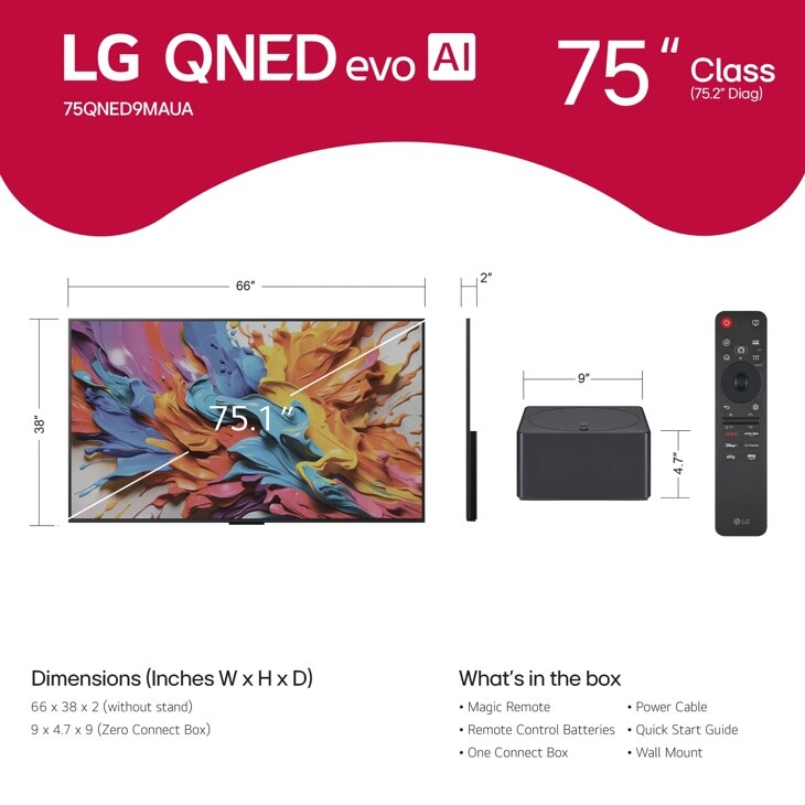 75 inch Class LG QNED evo AI QNED9MA 4K Smart TV 2025 with True