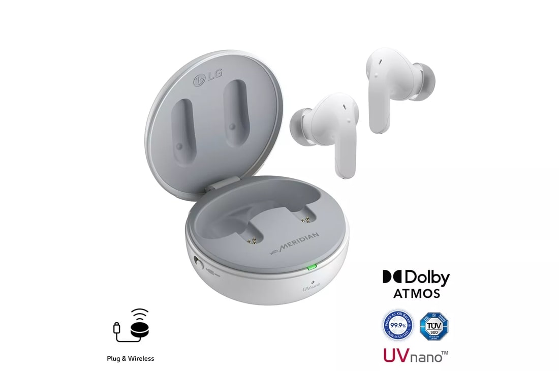 LG TONE Free ® T90 Dolby Atmos® with Dolby Head Tracking™ True Wireless Bluetooth Earbuds, White