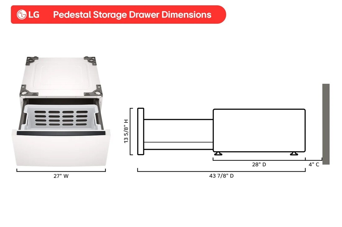 WDP6A Pedestal Storage Drawer Dimensional Image_1600x1062