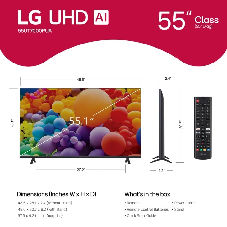 LG 55 Inch Class UHD Series 4K UHD Smart TV 2024 - 55UT7000PUA