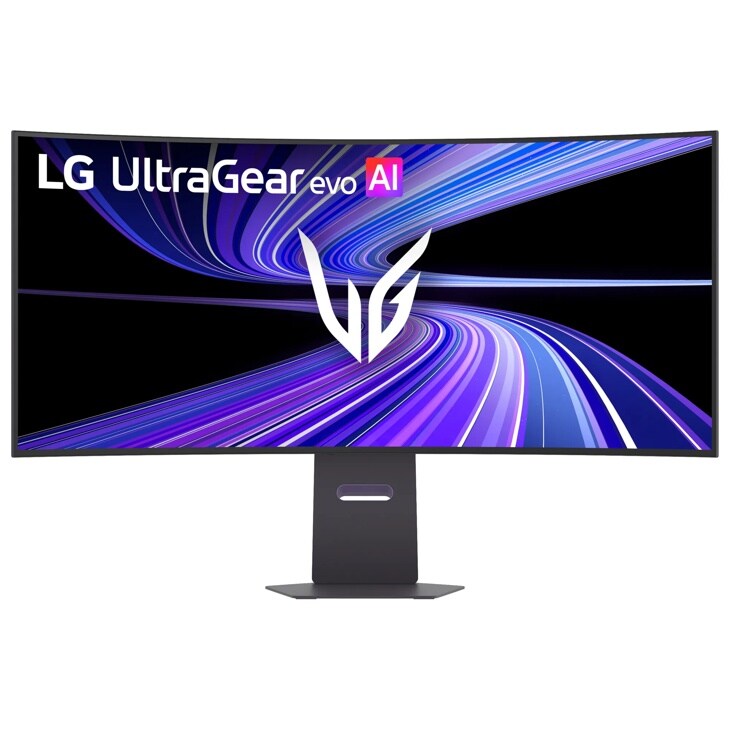 LG 45GX950B-B UltraGear evo AI OLED Gaming Monitor with curved display and adjustable stand - Front View