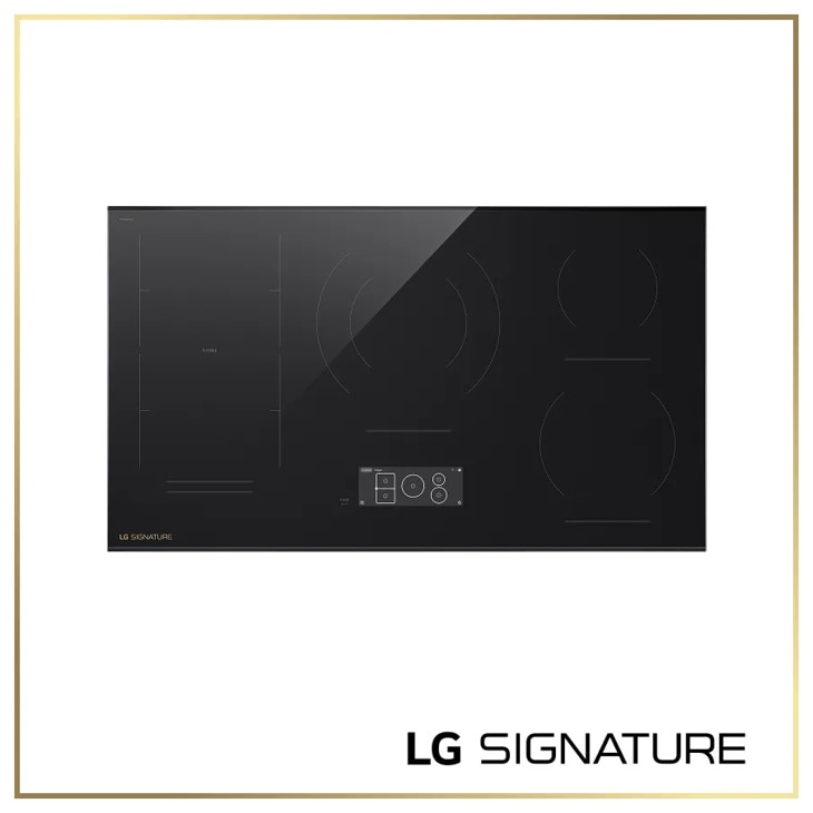 LG CBIU3639BE Induction Cooktop with sleek black glass surface and digital touch controls - Top-Down View