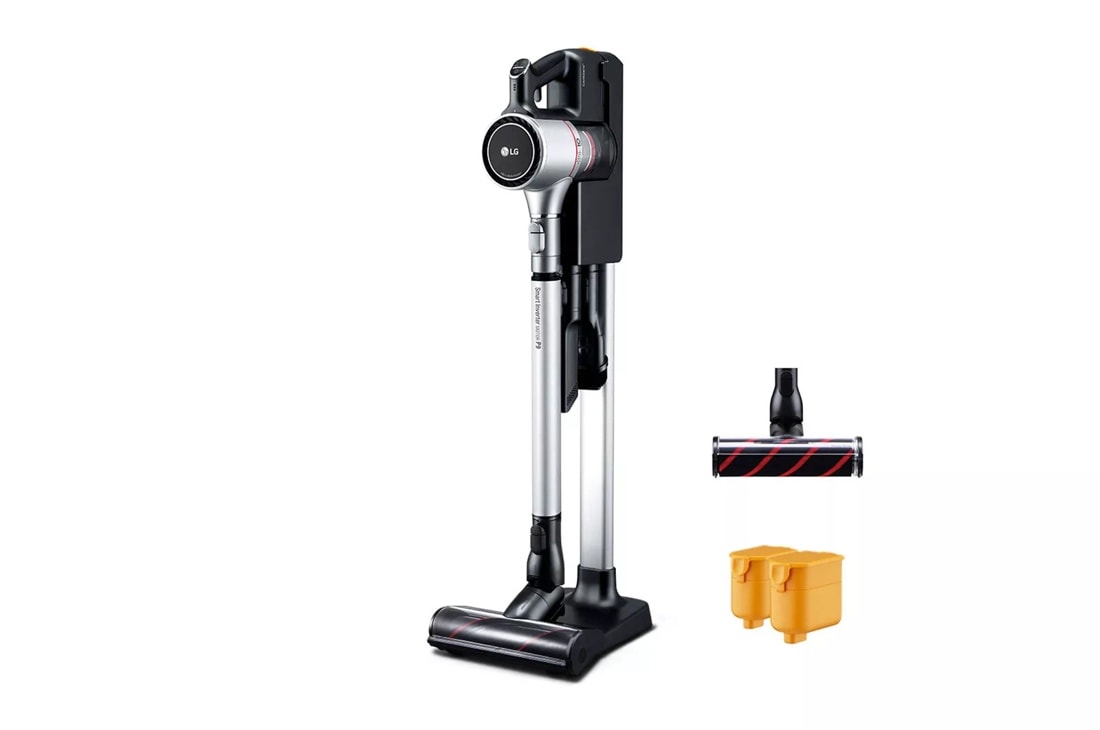 Front view of the LG CordZero™ A9 Charge Plus Cordless Stick Vacuum - Matte Silver - A906SM. 