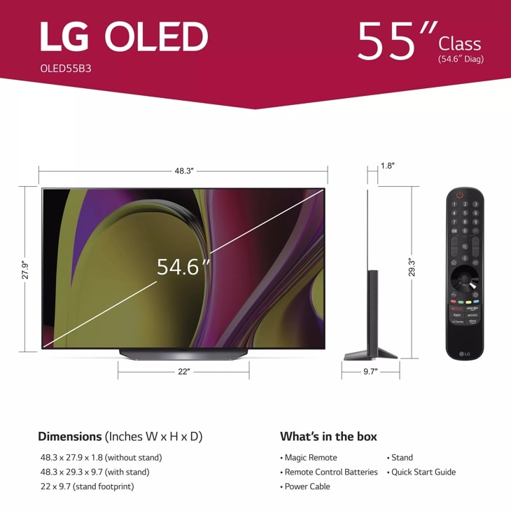 LG 55 Class 4K UHD OLED Web OS Smart TV with Dolby Vision B2 Series  OLED55B2PUA