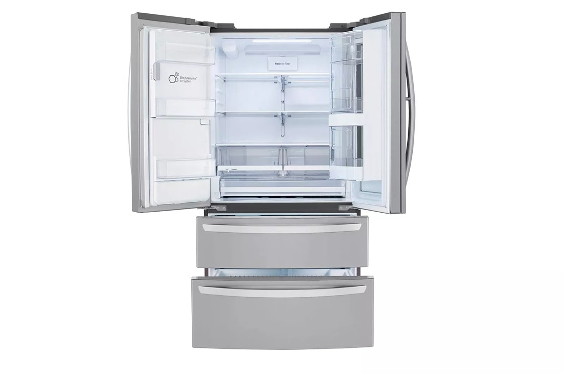 28 cu. ft. door in door double freezer refrigerator interior view