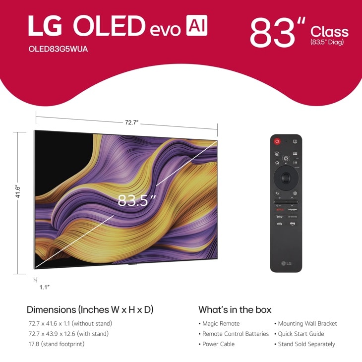 83 inch Class LG OLED evo AI G5 4K Smart TV 2025 with Supplied