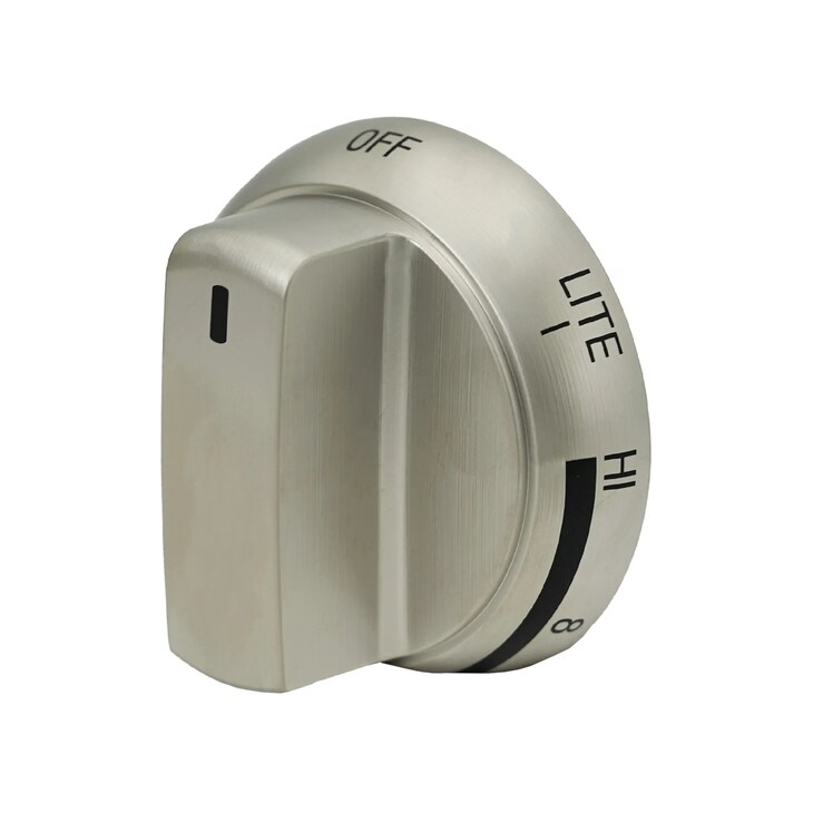 LG AEZ74073401 stainless steel burner control knob with OFF LITE HI and infinity heat settings