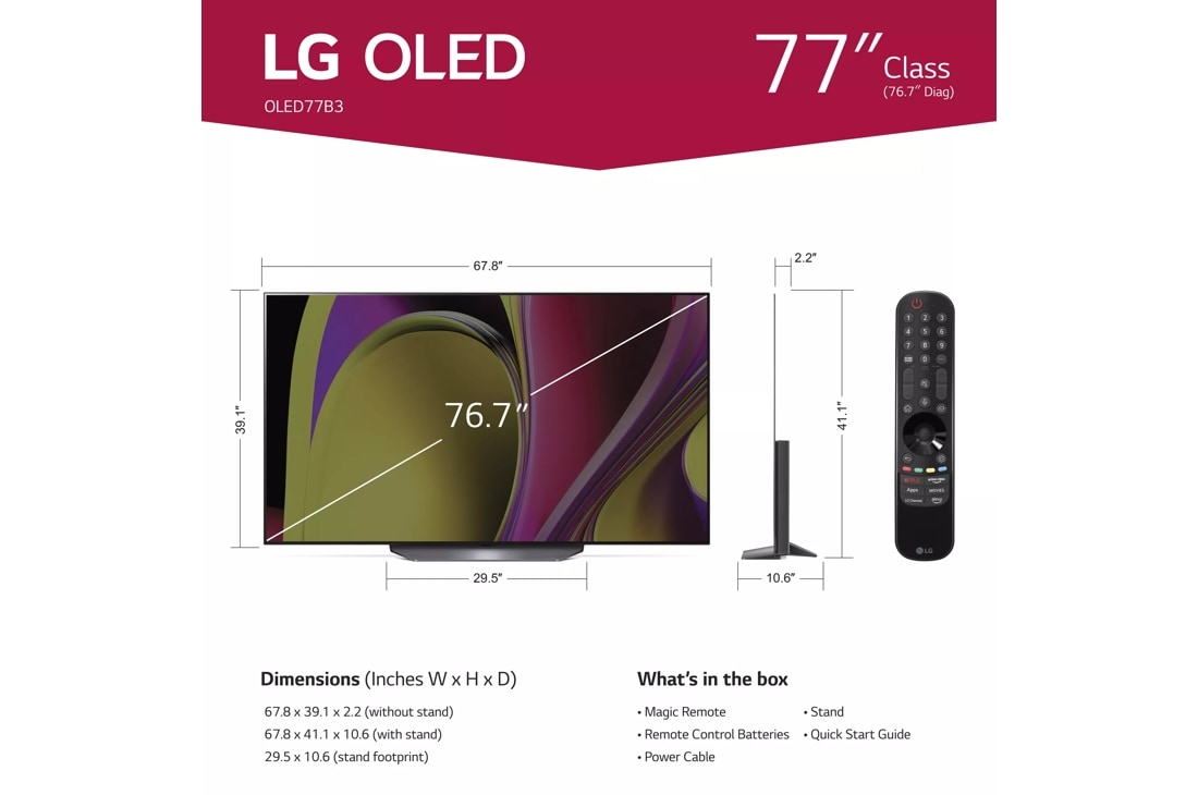  LG B3 Series 77-Inch Class OLED Smart TV OLED77B3PUA, 2023 -  AI-Powered 4K TV, Alexa Built-in, Black : Electronics