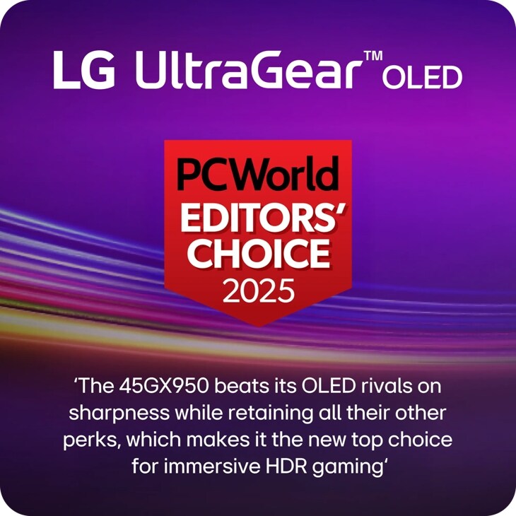 LG UltraGear 45GX950A OLED Gaming Monitor - PC World Editors' Choice 2025 Award