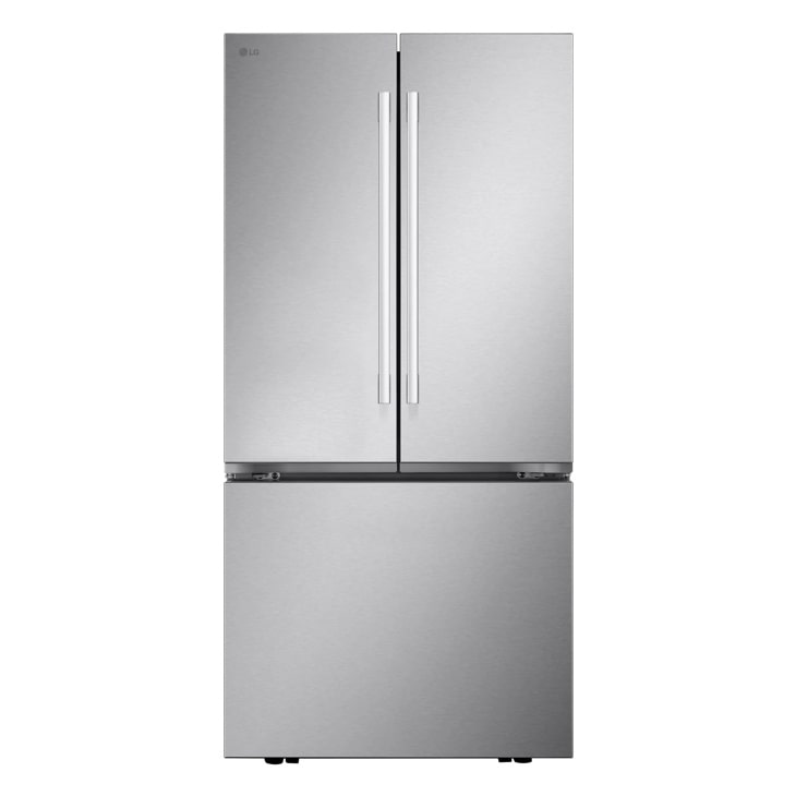 LG LF21G6201S French Door Refrigerator with stainless steel finish and vertical handles - Front View
