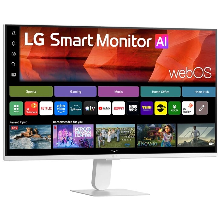 LG 27U511SB-W SmartMonitor with webOS interface displaying streaming apps and content - Right View