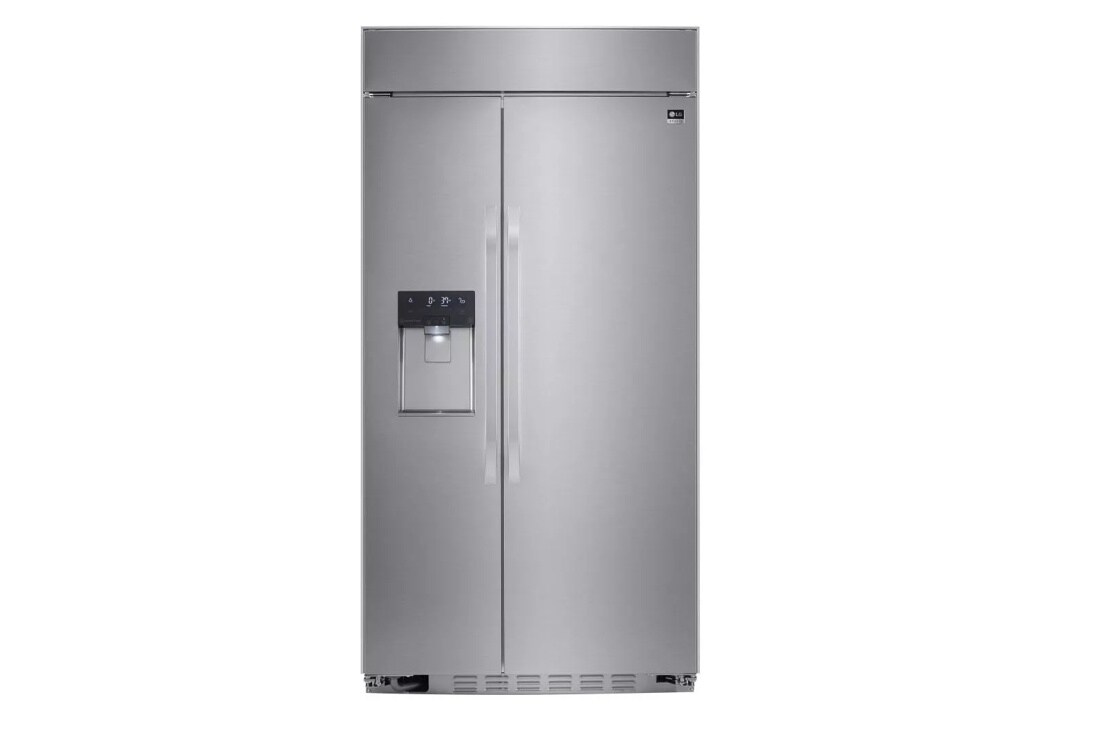 Front view of the LG STUDIO 26 cu. ft. Smart wi-fi Enabled Side-by-Side Refrigerator - LSSB2692ST. 