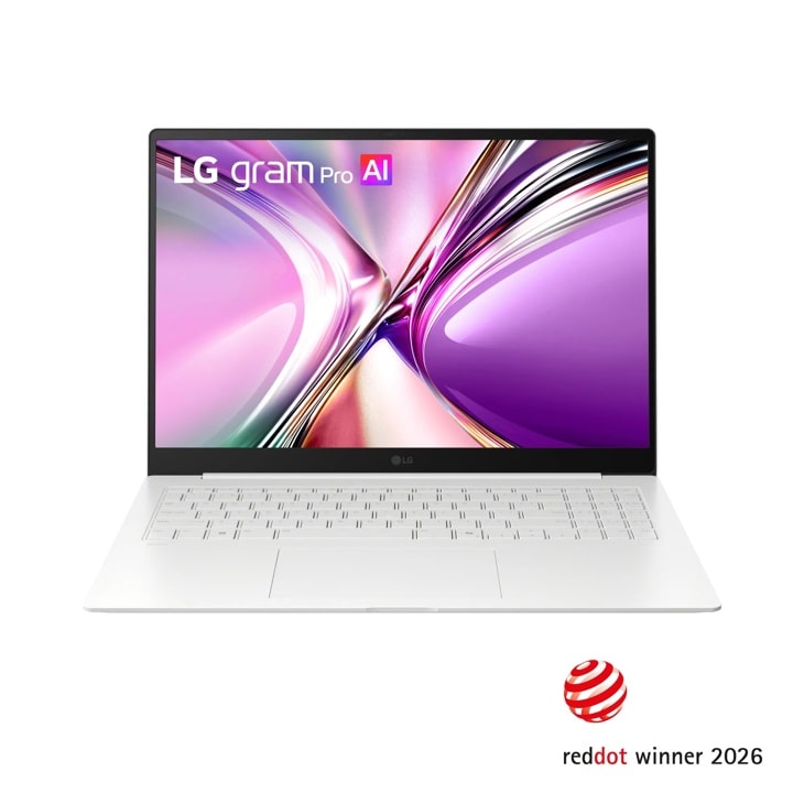 LG Gram 16Z95U-G-AU82U1 Laptop with white finish and slim bezels reddot winner 2026 - Front View
