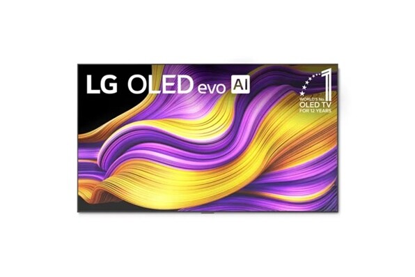 A TV screen showing colorful abstract waves with LG OLED evo AI branding.

Transcribed Text:

LG OLED evo AI WORLD’S No.1 OLED TV FOR 12 YEARS