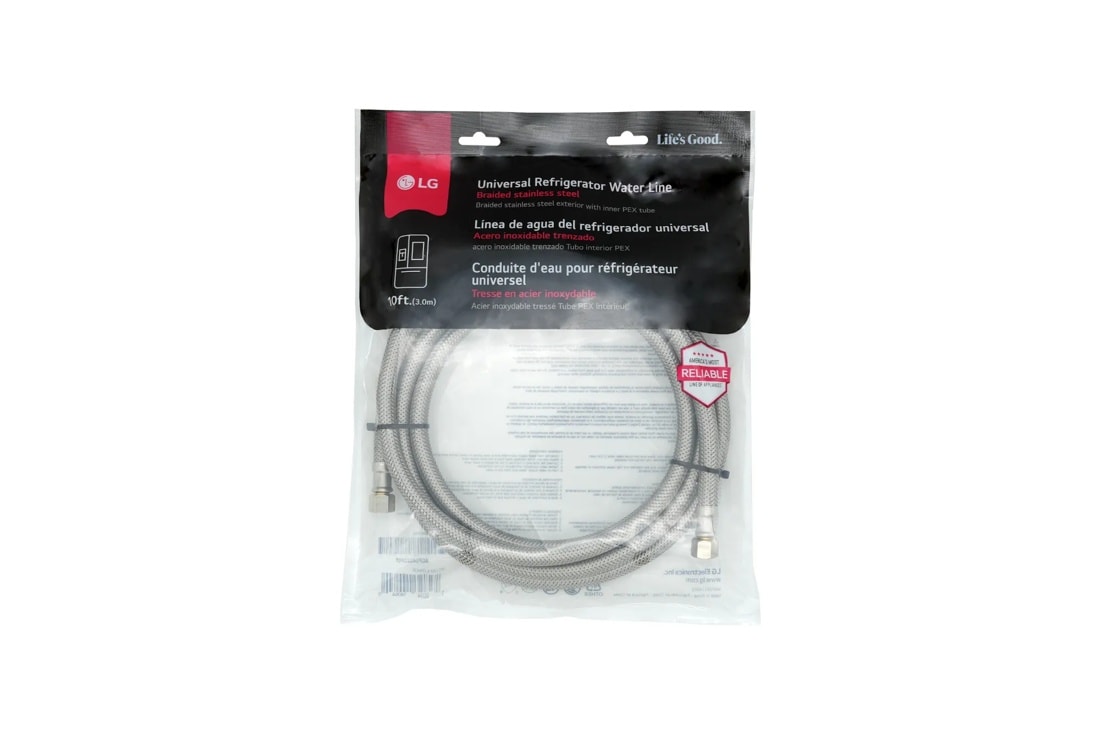 LG AGF04222801 Universal Refrigerator Water Line 10 ft braided stainless steel with inner PEX tube in retail packaging