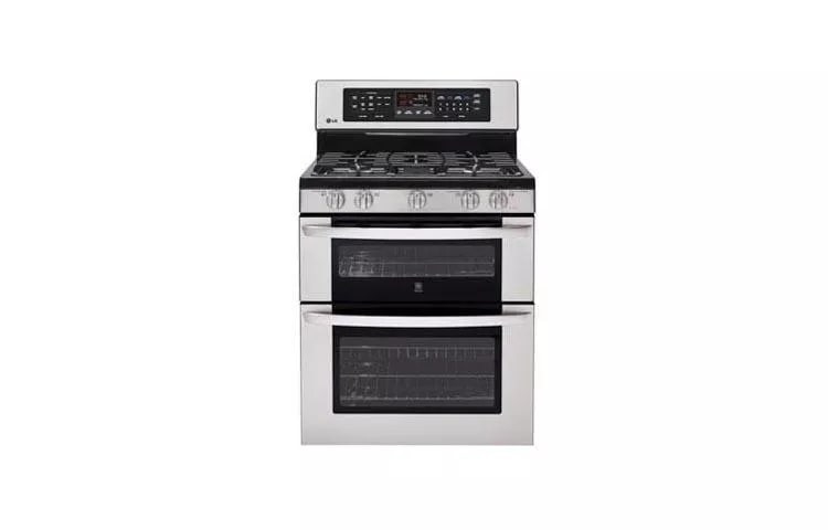 6.1 cu. ft. Capacity Gas Double Oven Range with Infrared Grill and EasyClean™ with Essex cabinets in White