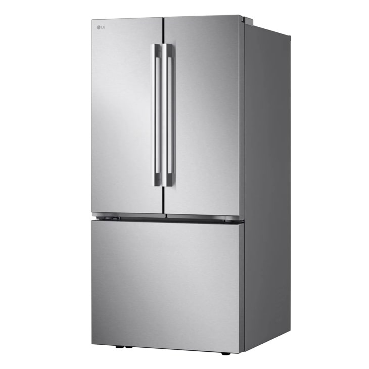 LG LF21G6201S French Door Refrigerator with stainless steel finish and vertical handles - Left View