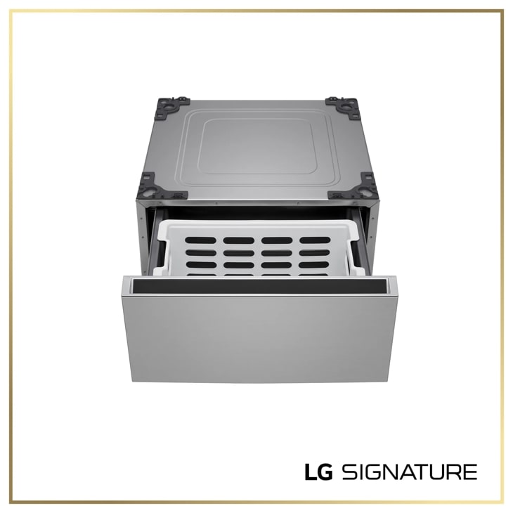 LG WDP8P Pedestal Washer with drawer open showing interior tray - Front View
