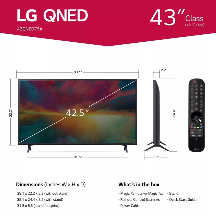43-inch QNED75A series LED 4K UHD TV - 43QNED75ARA | LG USA