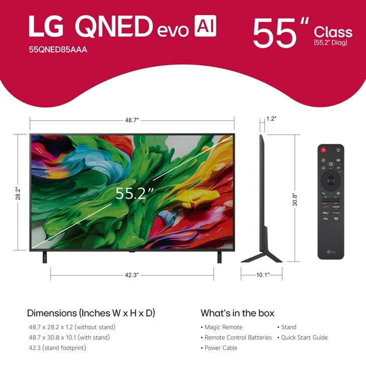 55 inch Class LG QNED evo AI QNED85A 4K Smart TV 2025