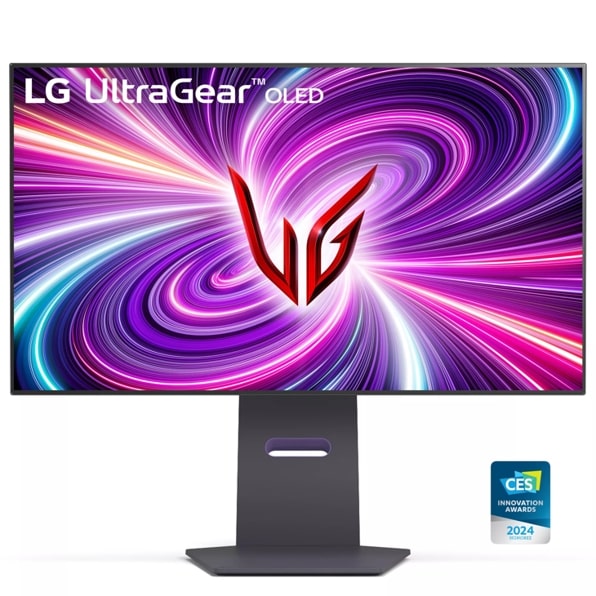 Front view of the 32 Inch LG UltraGear (32GS95UE-B) OLED gaming monitor with 240Hz or 480Hz refresh rate and 0.03ms (GtG) response time