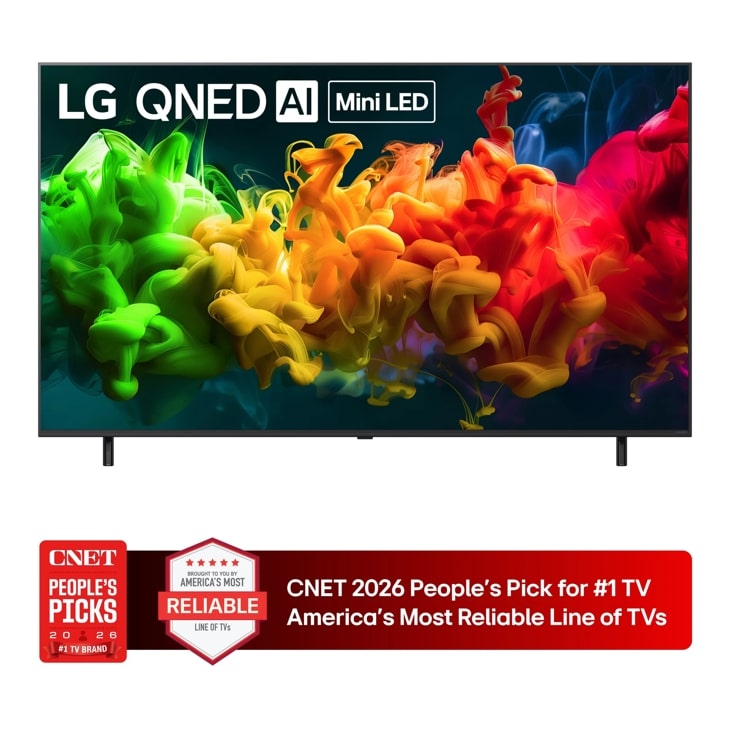 65-Inch LG QNED AI 4K TV 65QNED85BUA with CNET 2026 People's Pick for #1 TV Brand and America's Most Reliable Line of TVs badges - Front View