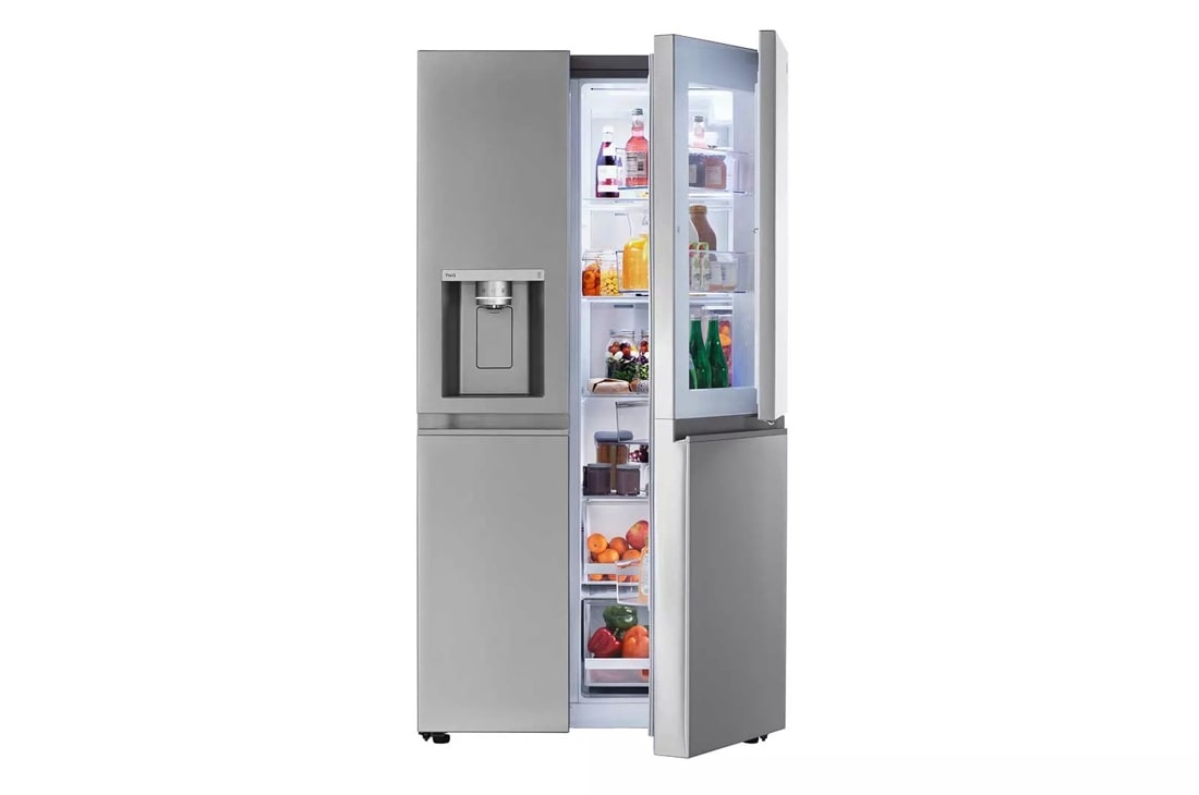 27 cu. ft. side by side door in door refrigerator with right door slightly open
