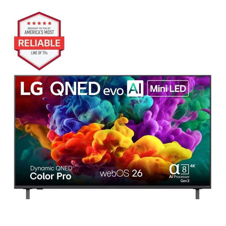 65-Inch LG QNED evo AI 4K TV 65QNED84BAA with Americas Most Reliable Line of TVs badge - Front View