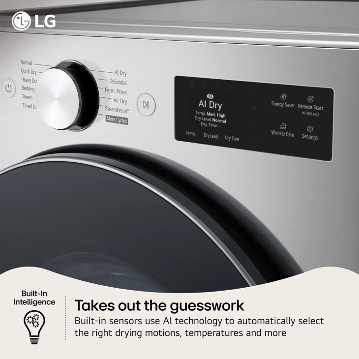 Built-In Intelligence Takes Out the guesswork
Built-in sensors use AI technology to automatically select the right drying motions, temperatures and more