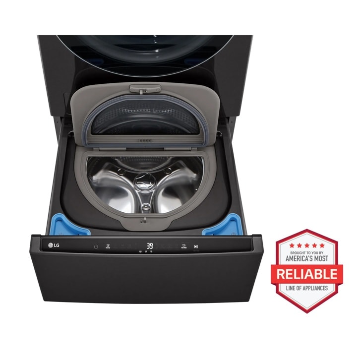 5.0 cu. ft. Front Load Washer and 7.4 cu. ft. Electric Dryer with pedestal washer and drawer Laundry Set in Black Steel WM4000HBA_DLEX4000B_WD300CB_WDP6B