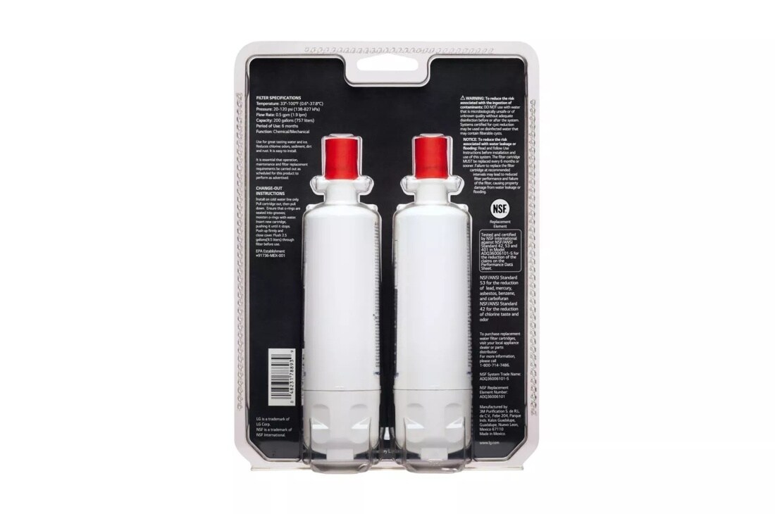 6 month / 200 Gallon Capacity Replacement Refrigerator Water Filter (2 pack)