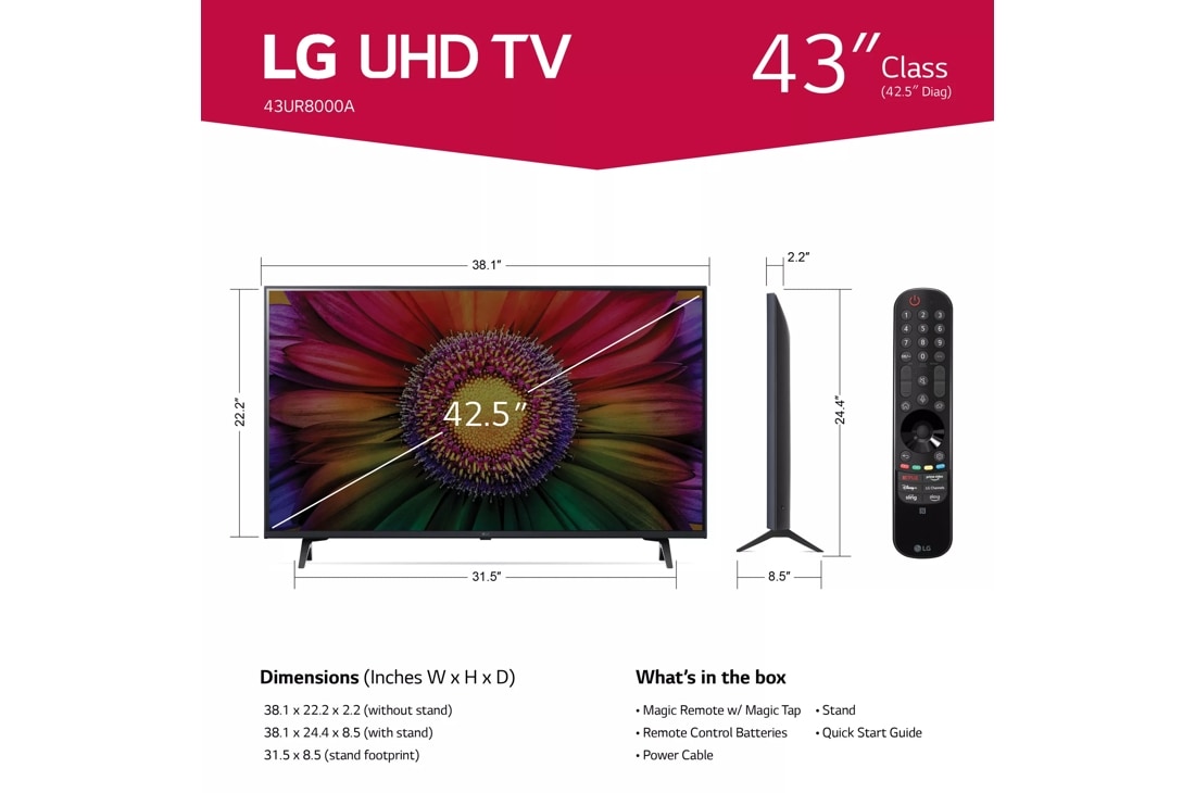 LG 43 UR8000 4K UHD AI ThinQ Smart TV with 4 Year Coverage