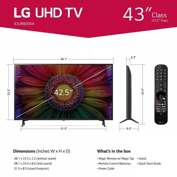 LG 43UR80006LJ (2023) LED HDR 4K Ultra HD Smart TV, 43 inch with Freeview  Play/Freesat