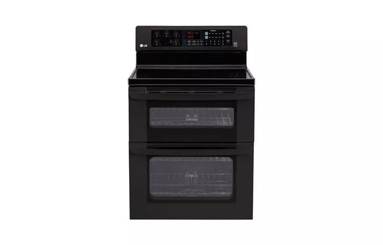 6.1 cu. ft. Capacity Electric Double Oven Range with SuperBoil™ Burner and EasyClean® with Essex cabinets in White
