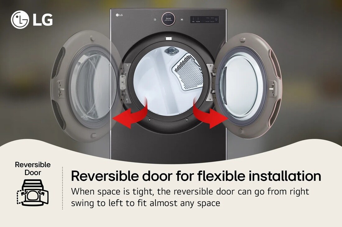 LG
Reversible Door
Reversible door for flexible installation
When space is tight, the reversible door can go from right swing to left to fit almost any space