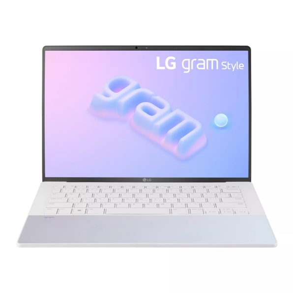 Front view of the 14 Inch LG gram Style (14Z90RS-K.AAW7U1) OLED laptop with 16GB RAM and Intel Core i7