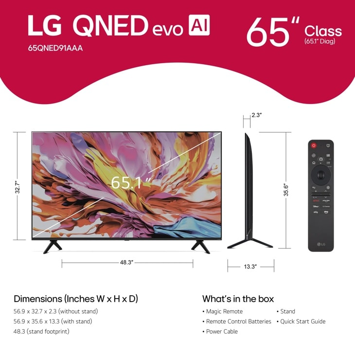 65 Inch Class LG QNED evo AI QNED91AA 4K Smart TV 2025 - SEO