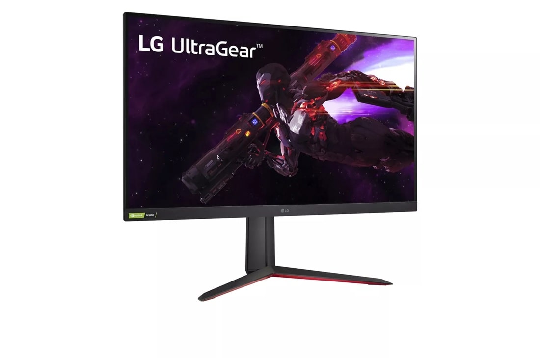 Left side view of the 32 Inch LG UltraGear (32GP83B-B) gaming monitor with 165Hz refresh rate and 1ms (GtG) response time