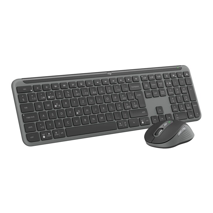 Logitech 920013271 wireless keyboard and mouse combo in dark gray with full-size layout and ergonomic design