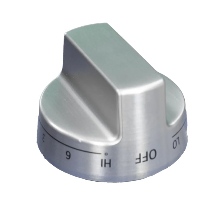 AEZ75994628 stainless steel control knob with OFF and HI temperature settings - Close-Up
