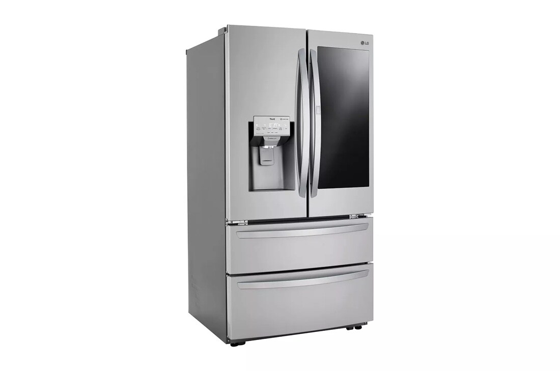 28 cu. ft. door in door double freezer refrigerator left side angle view