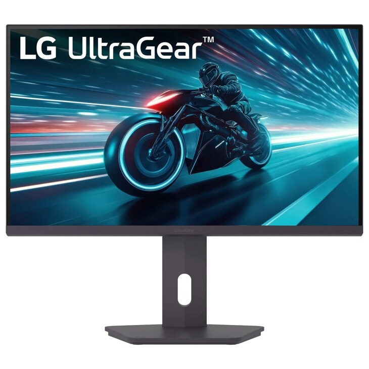 LG 27G61ZB-B 27-Inch UltraGear Gaming Monitor displaying motorcycle racing game with speed motion effects - Front View