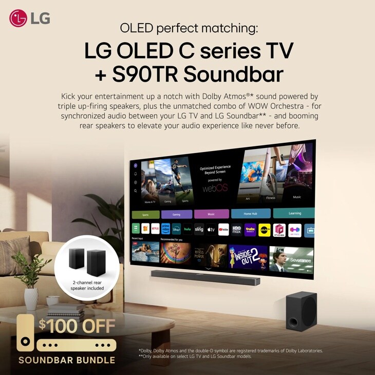 S90TR LG Home Theater Soundbar with Dolby Atmos® and Rear Speakers, 7.1.3 channel, Best OLED matching